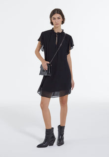 Short Semi-Sheer Straight Dress | Women | Black