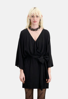 Short Belted Kimono Dress In Silk Viscose | Women | Black