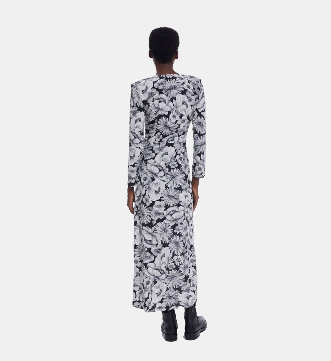 Long Floral Silk Dress | Women | Black x White