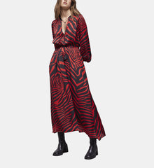 Long Printed Dress | Women | Black x Red