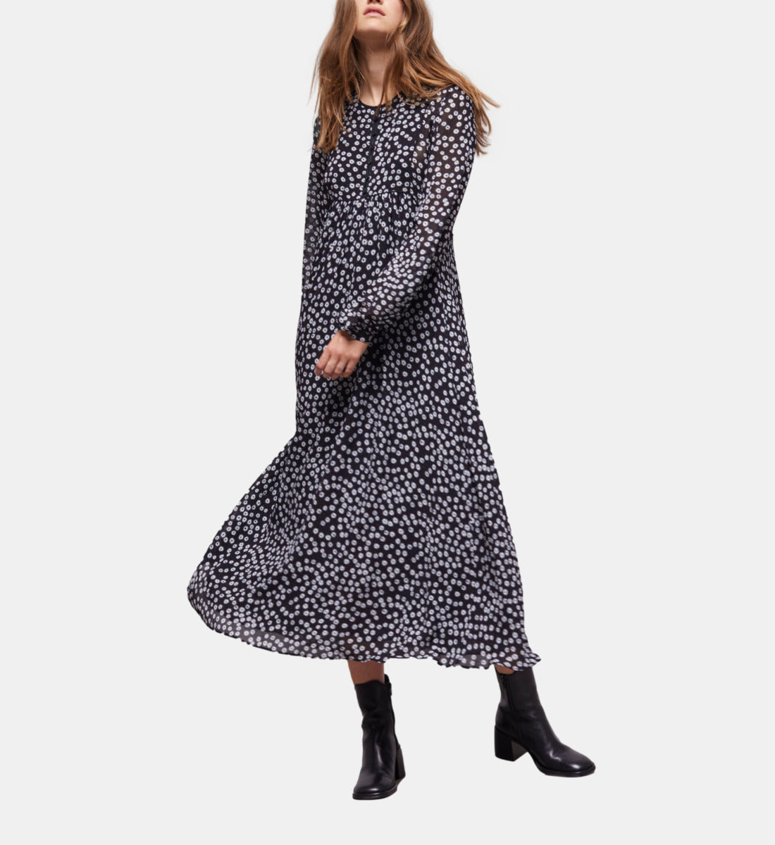 Printed Long Dress | Women | Black x White