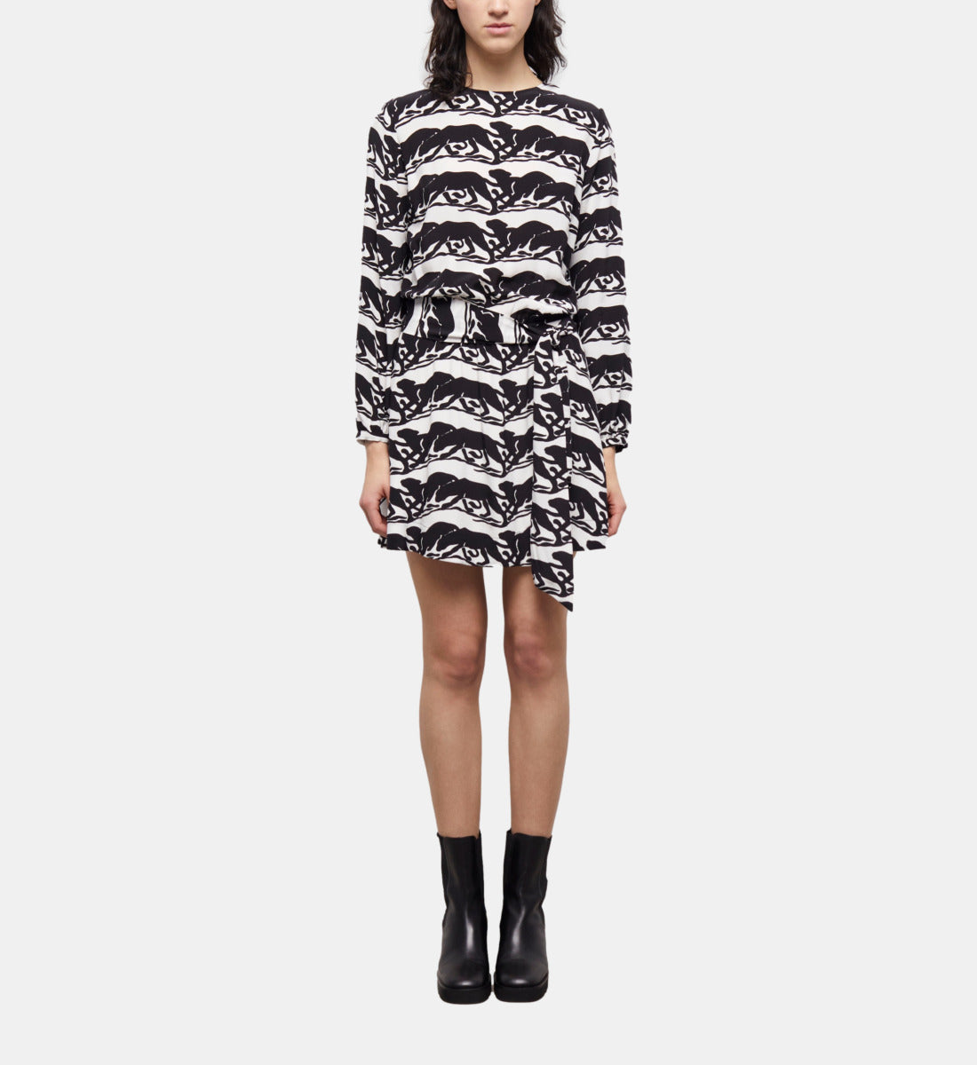 Short Dress With Printed Belt | Women | Black x White