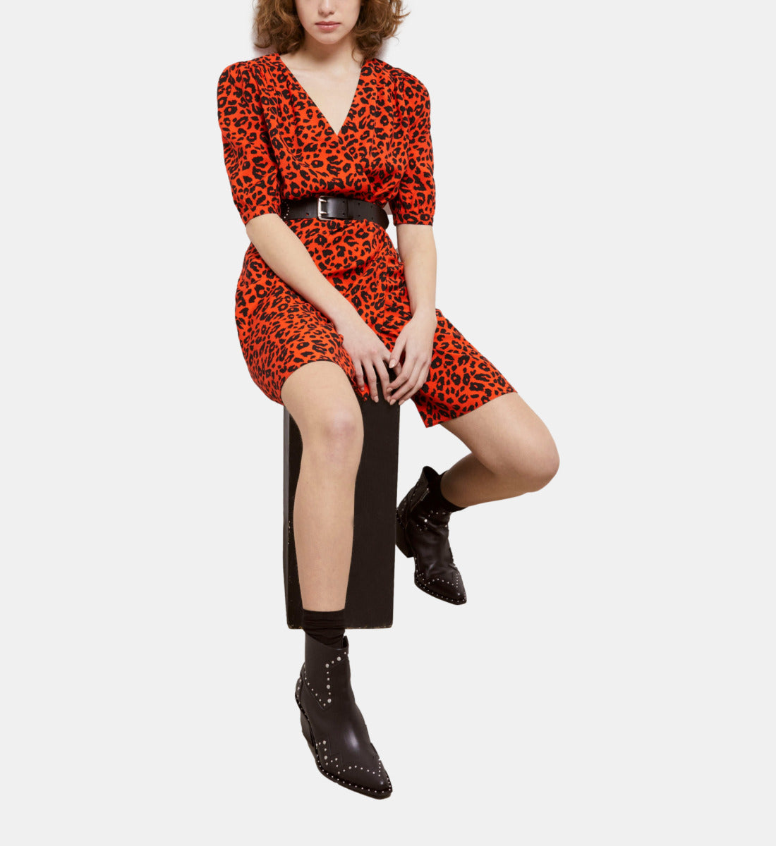 Leopard Print Short Dress | Women | Orange x Black