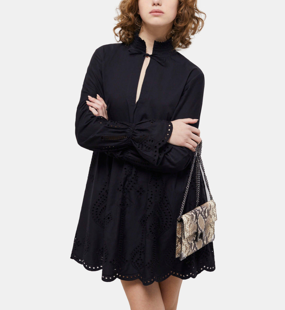 Short Dress With Broderie Anglaise | Women | Black