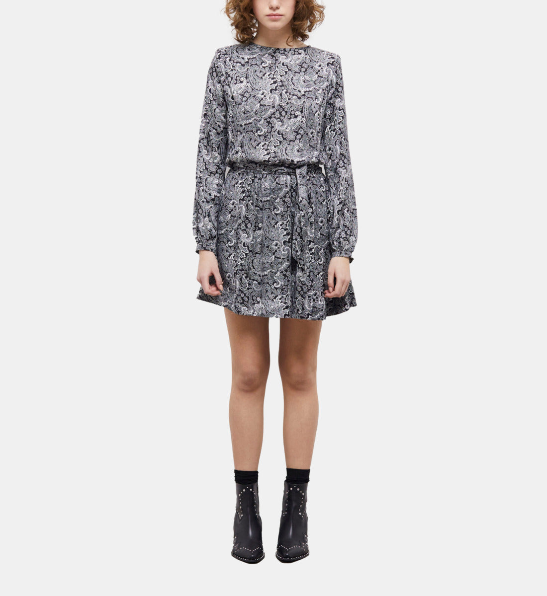 Short Dress With Printed Belt | Women | Black x White