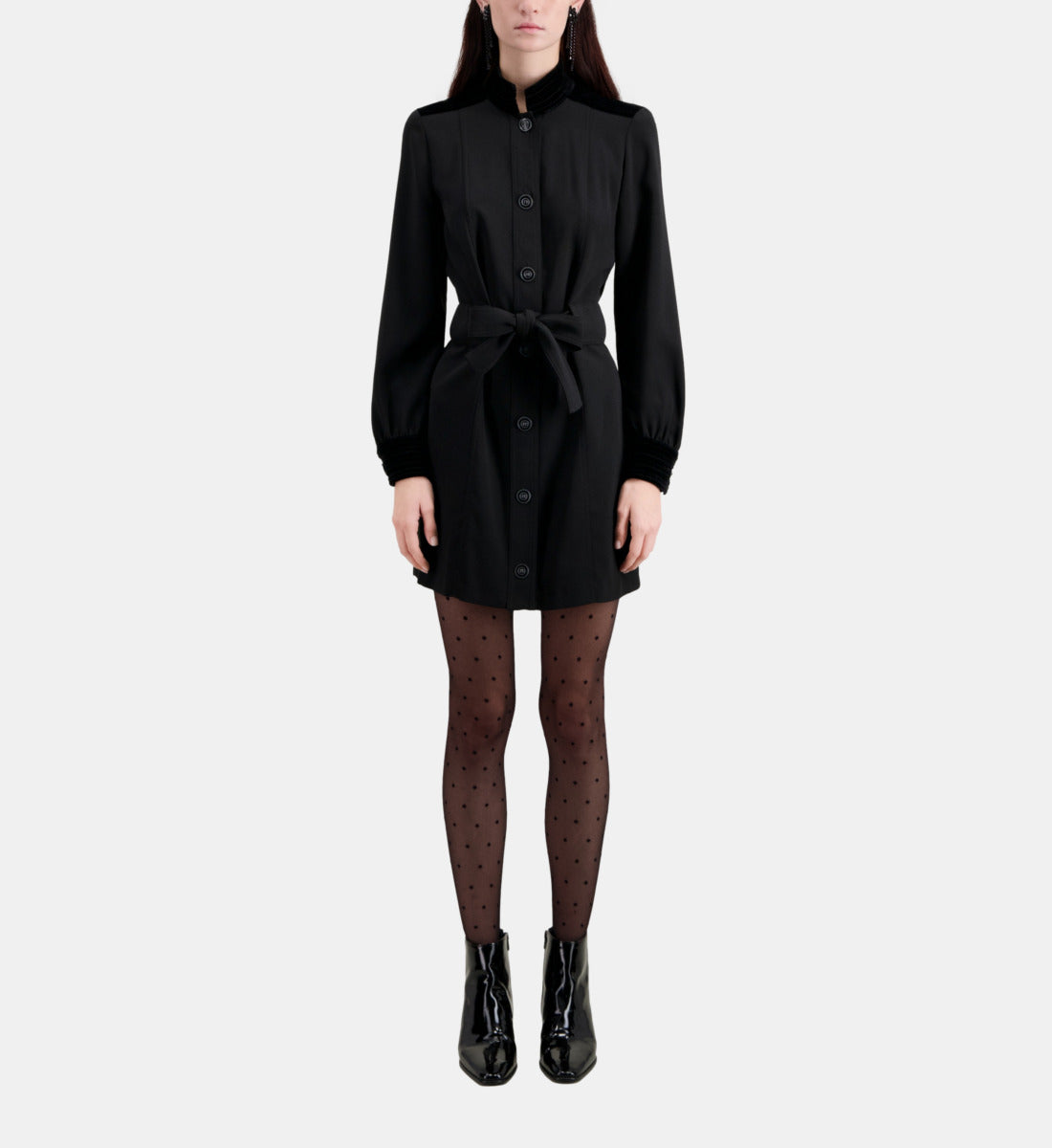 Short Crepe Dress With Velvet Details | Women | Black