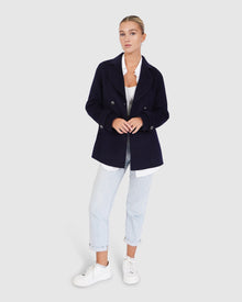 Women | Forget You Wool Blend Military Peacoat | Navy