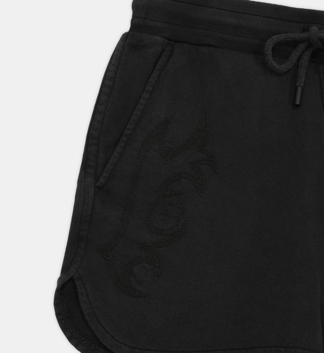 Fleece Shorts With Western-Style Embroidery | Women | Black Washed