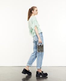 Flowing Green Top With Frills | Women | Mint