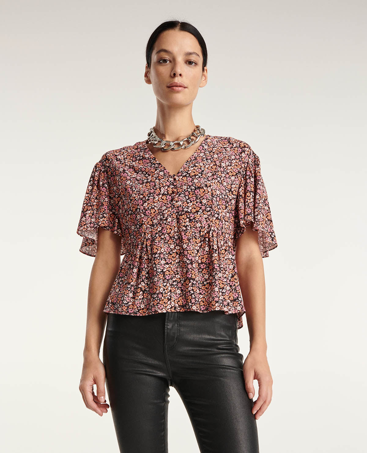 Flowing Frilly Top With Floral Print | Women | Pink