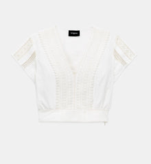 Short-Sleeve Cotton Fitted Top | Women | Off White