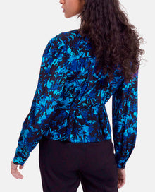 Black Silk Top In All-Over Print | Women | Dark Blue