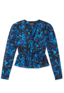 Black Silk Top In All-Over Print | Women | Dark Blue