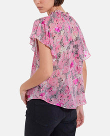 Flowing Frilly Top With Floral Print | Women | Pink