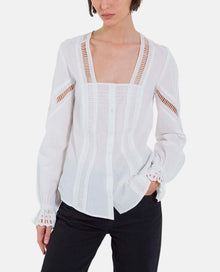 Ecru Cotton Embroidered Long-Sleeve Top | Women | Off White