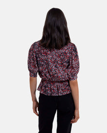 Short Sleeved Printed Wrap Top | Women | Black x Red