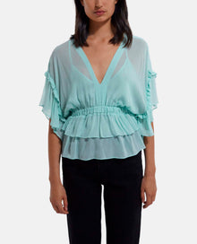 Ruffled Short Sleeved Top | Women | Green