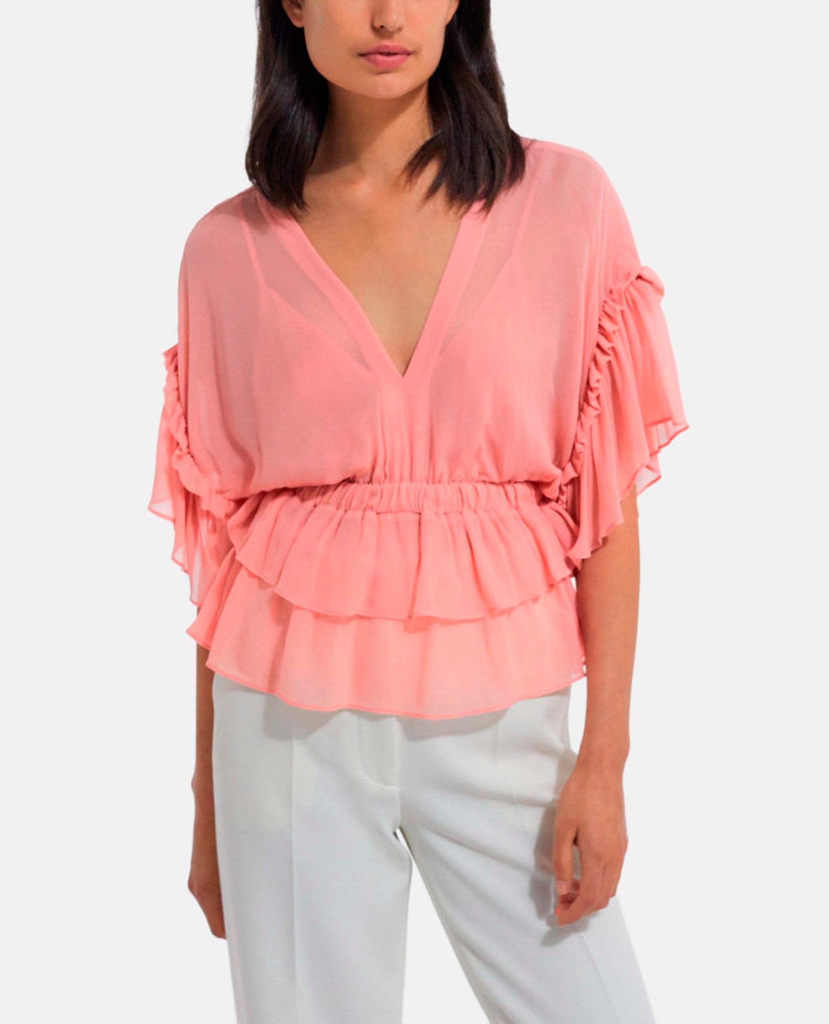 Ruffled Short Sleeved Top | Women | Pink