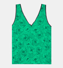 Printed Top With Lace Details | Women | Green