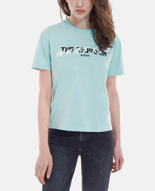 Light Green Cotton T-Shirt With Inverted Logo | Women | Gris Bleu