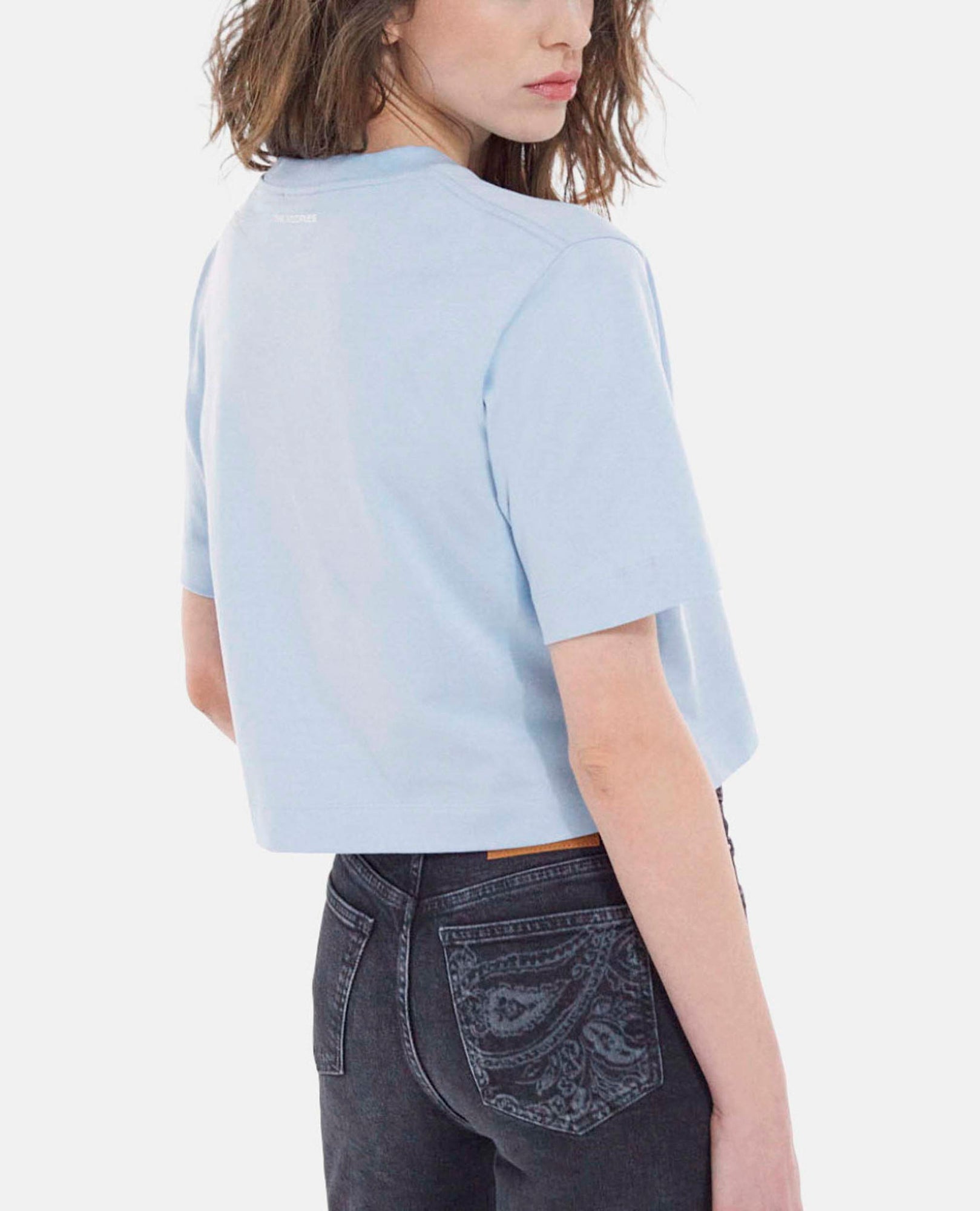 Cotton Embroidered T-Shirt W/ Crew Neck | Women | Blue