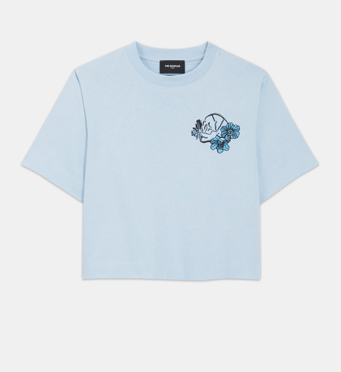 Cotton Embroidered T-Shirt W/ Crew Neck | Women | Blue