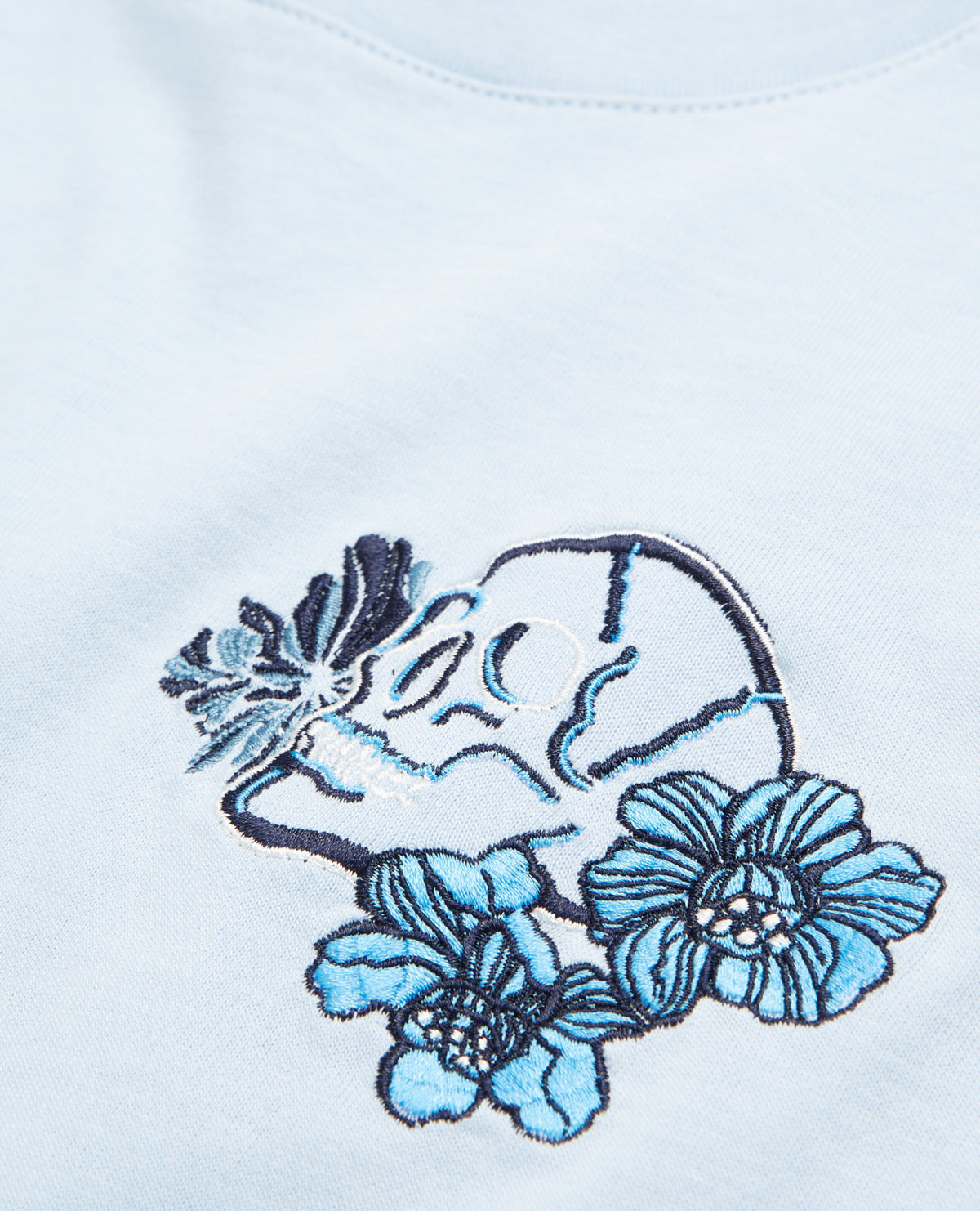 Cotton Embroidered T-Shirt W/ Crew Neck | Women | Blue