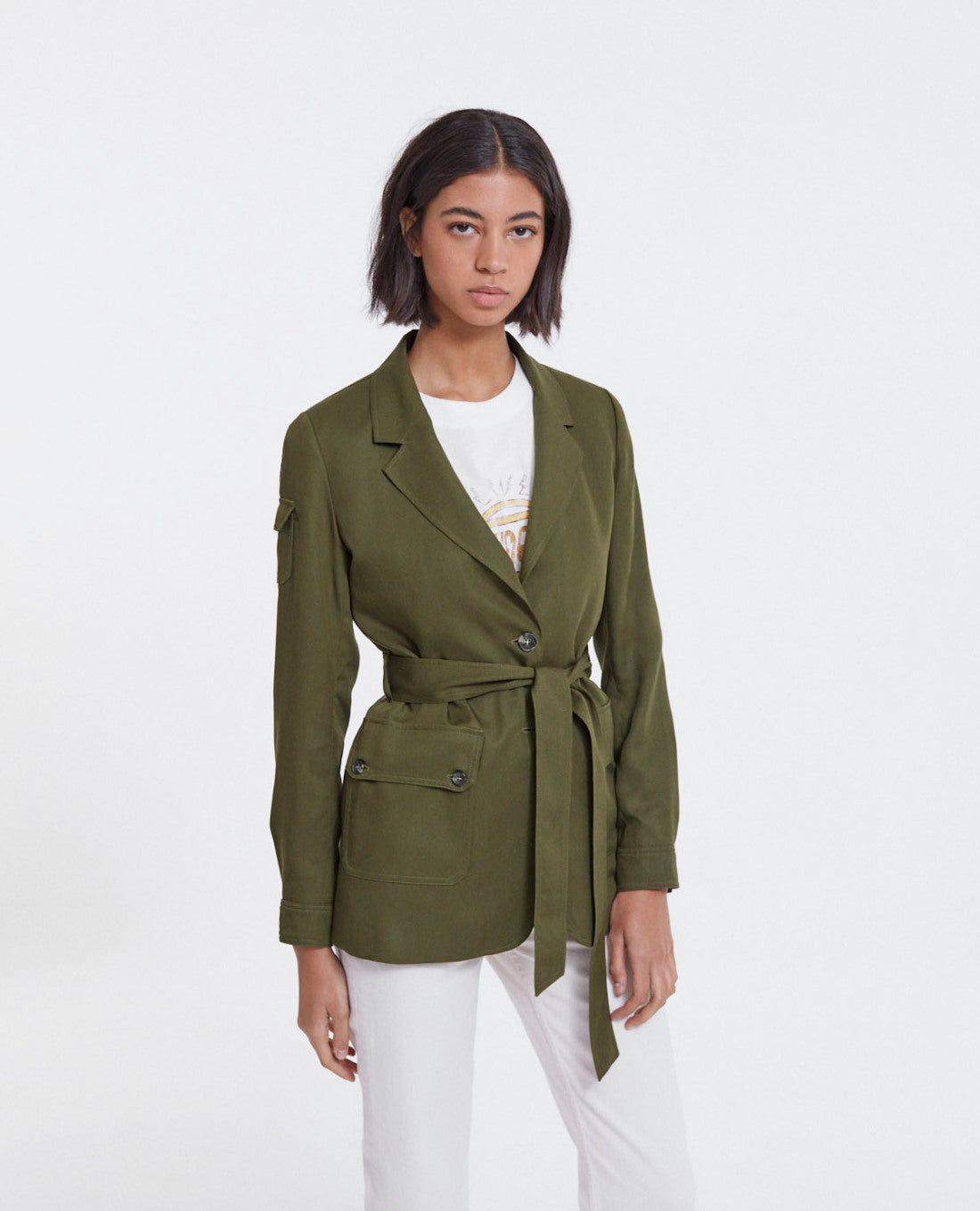 Tencel Jacket With Pockets | Women | Khaki