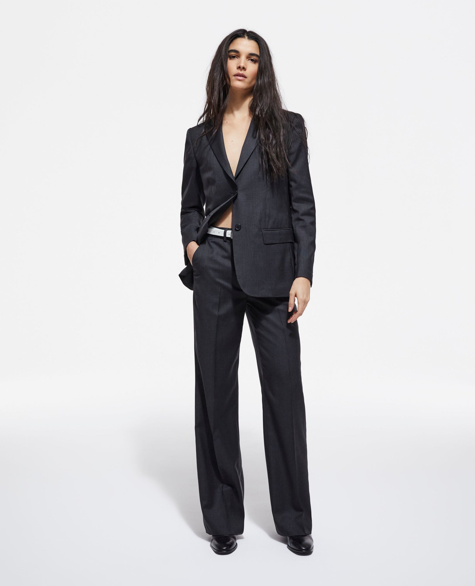 Striped Wool Suit Jacket | Women | Black x White