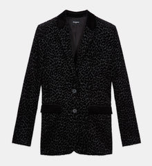 Velvet Suit Jacket With Leopard Print | Women | Black