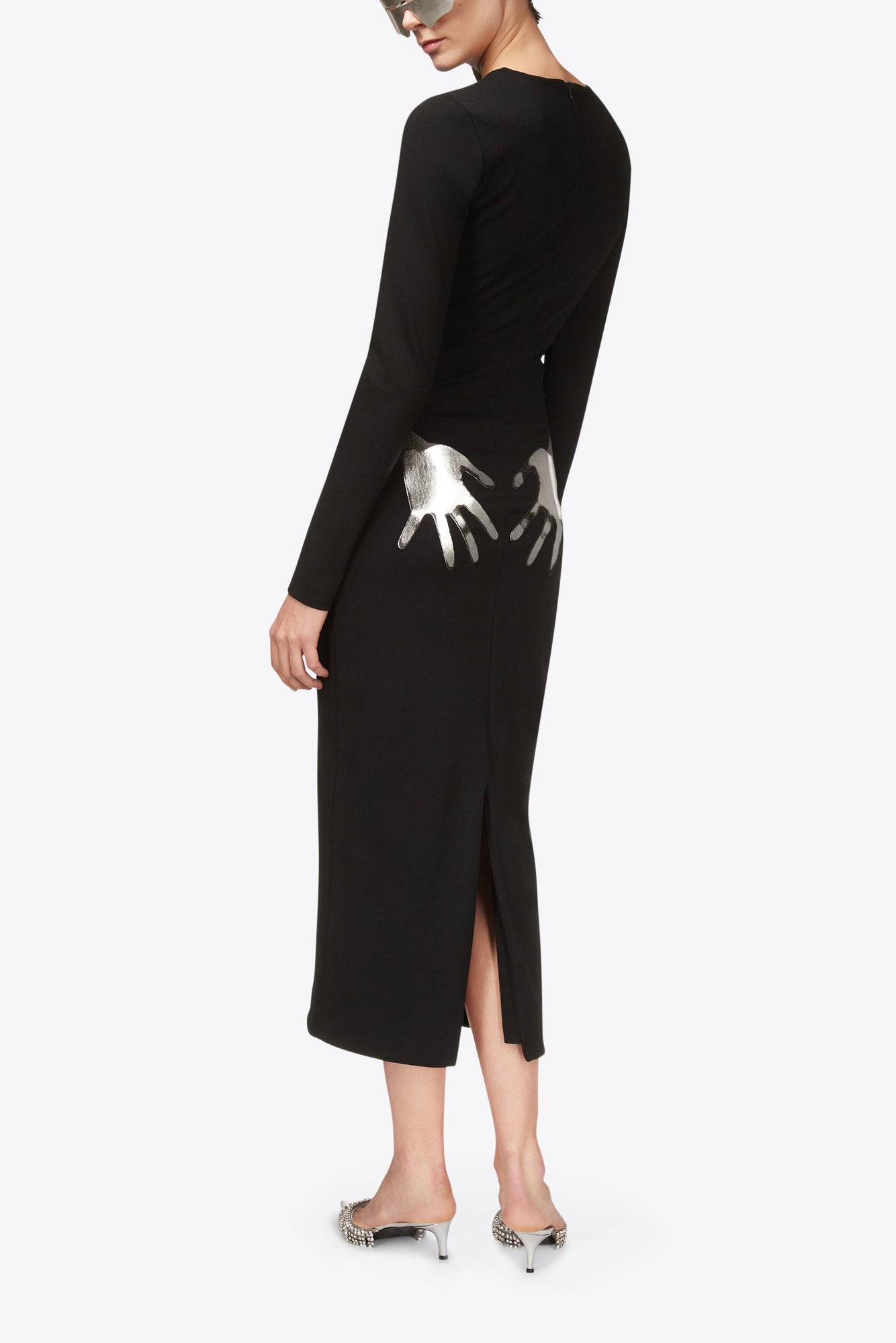 Handprint Long Sleeve Midi Dress | Black