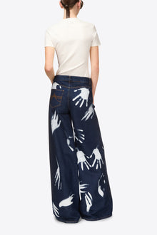 Handprint Wide Leg Jean | Dark Blue