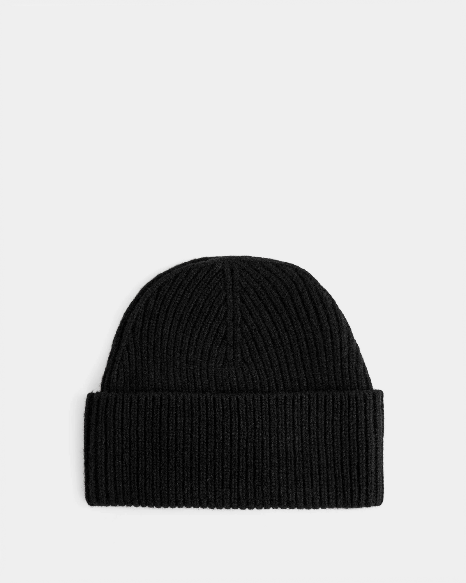 The ANDREY - U425507 Black by Rudsak is a unisex black rib-knit beanie with a folded brim, shown against a plain light gray background.