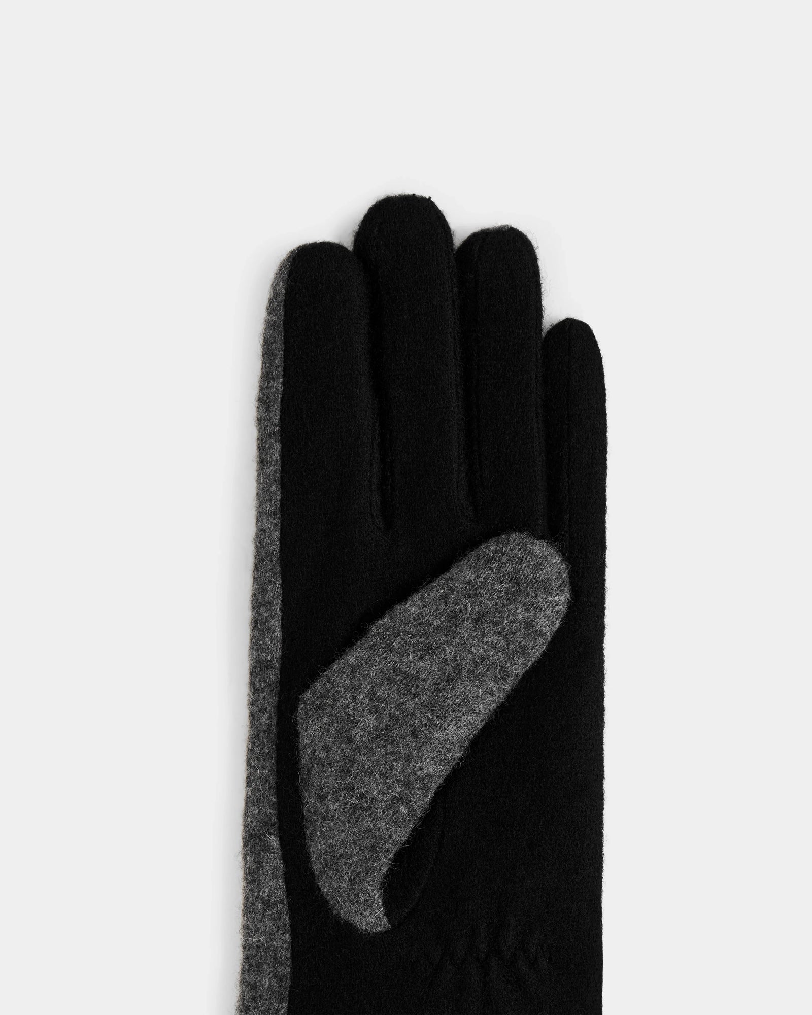 The OLGA - L425541 Grey by Rudsak is a women’s wool glove in black and gray, featuring a gray cuff and palm with black accents, shown on a light gray background.