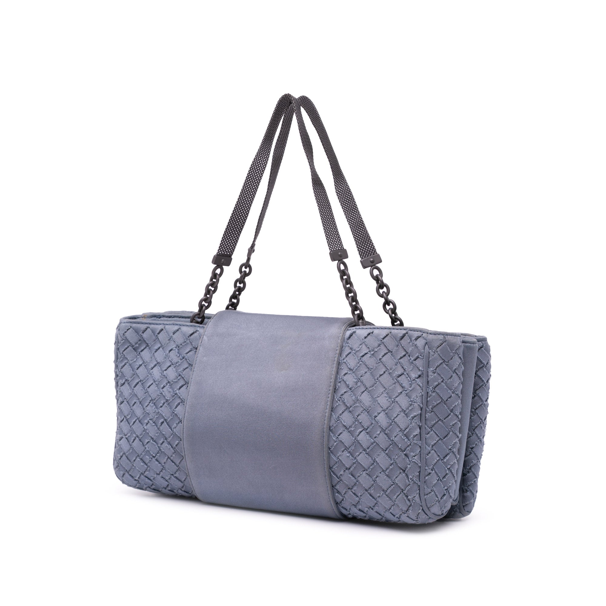Bottega Veneta | Pre-Owned Canvas Intrecciato Buckle Flap Handbag | Blue/Denim