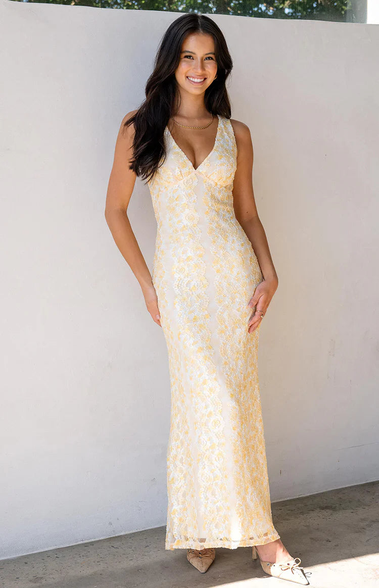 Farida Lace Maxi Dress | Yellow