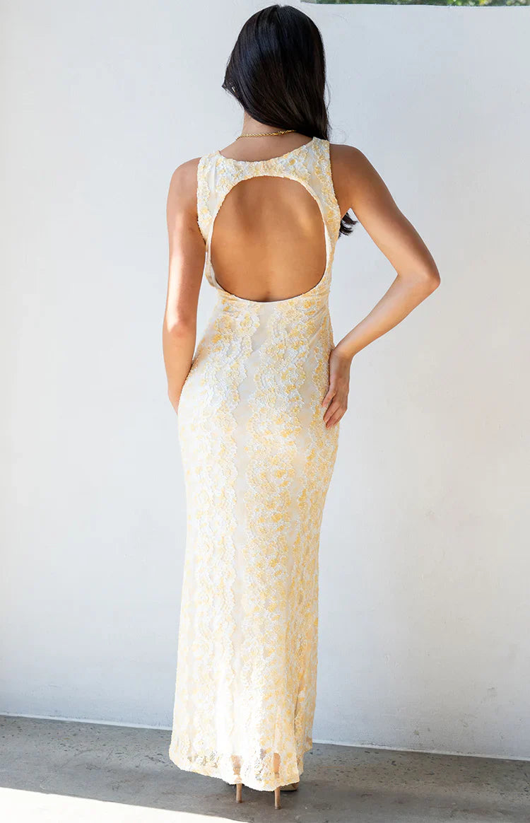 Farida Lace Maxi Dress | Yellow