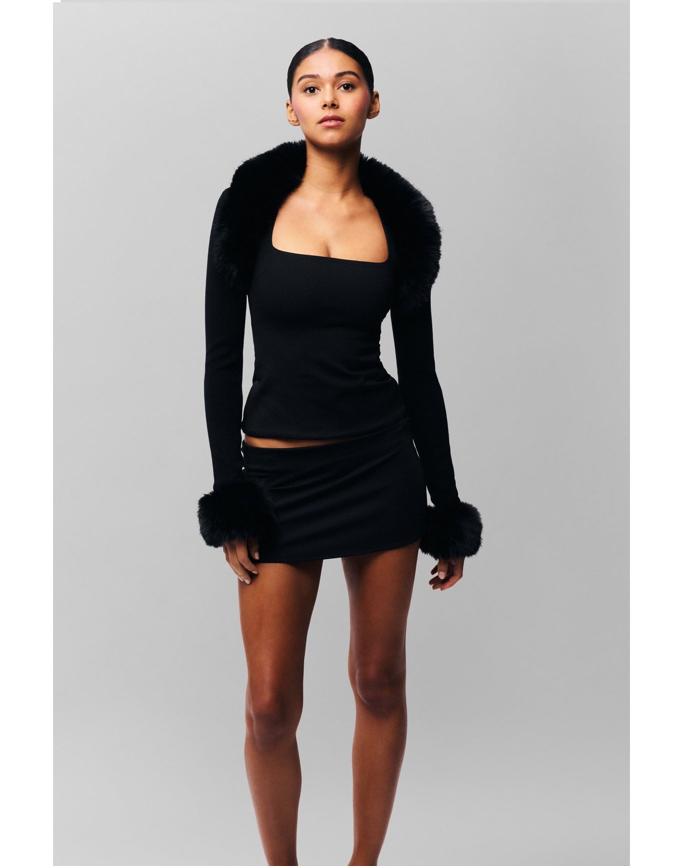 Faux Fur Knit Bolero | Black