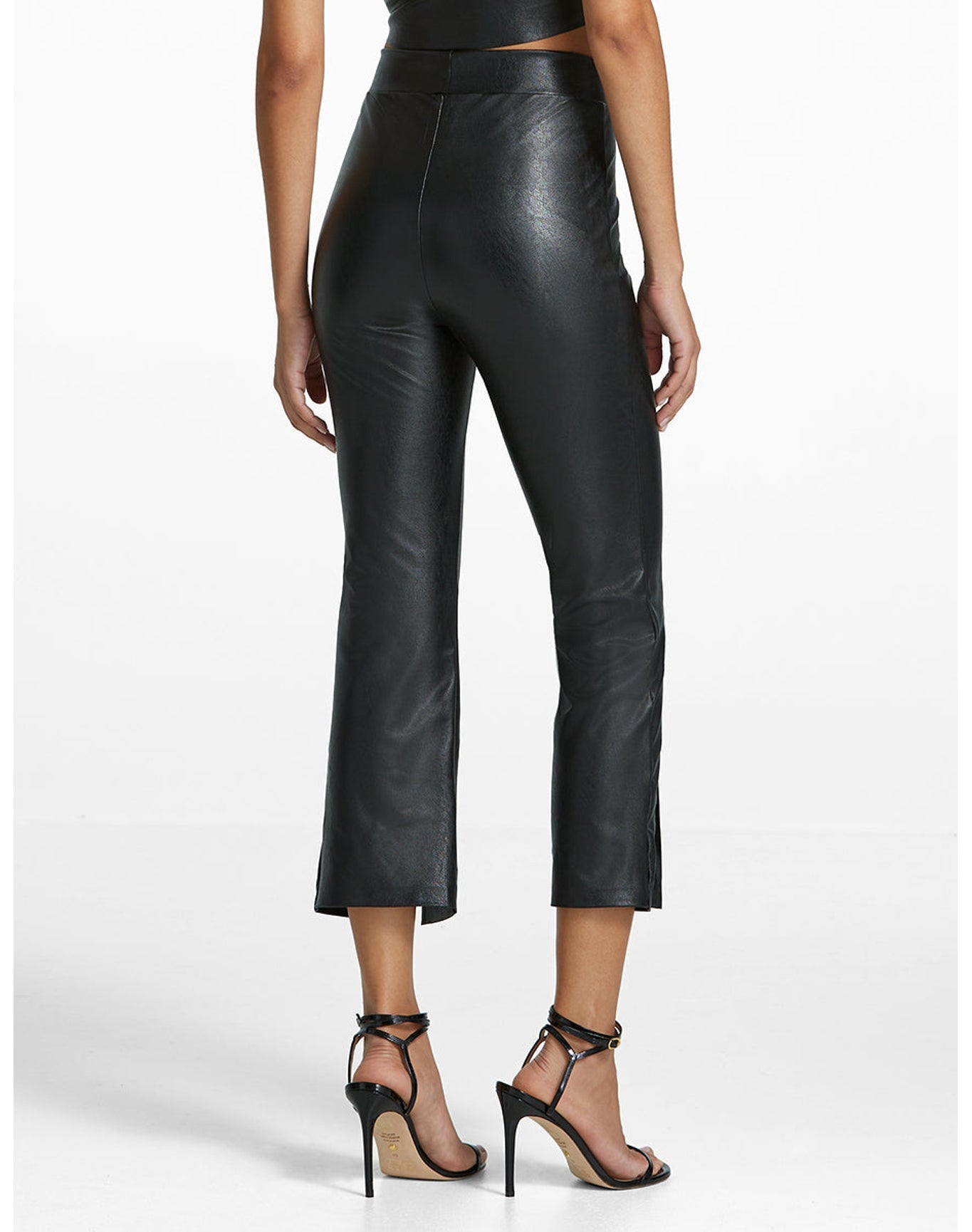 Faux Leather 7/8 Split Front Pant | Black