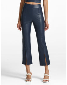 Faux Leather 7/8 Split Front Pant | Navy