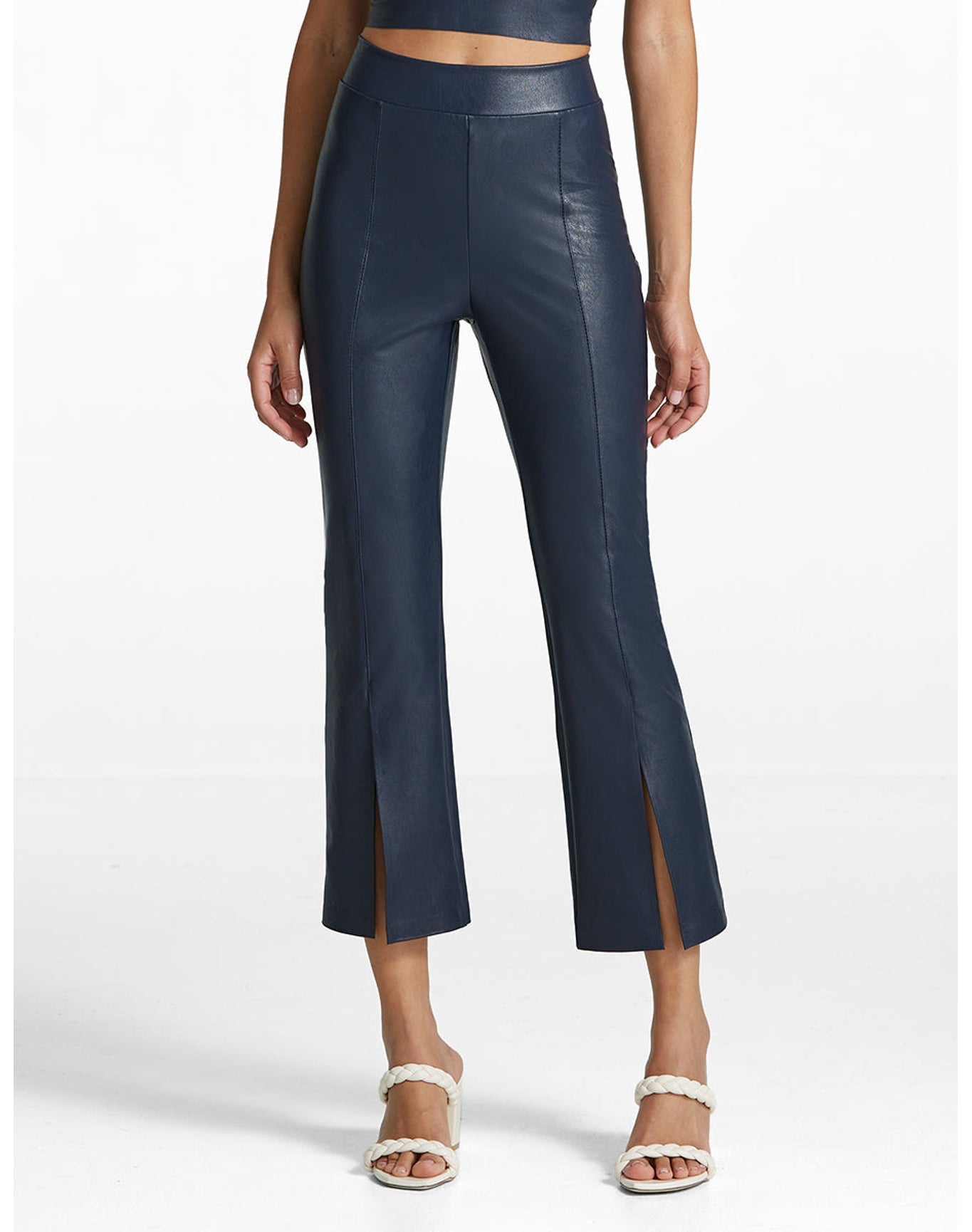 Faux Leather 7/8 Split Front Pant | Navy
