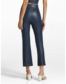Faux Leather 7/8 Split Front Pant | Navy