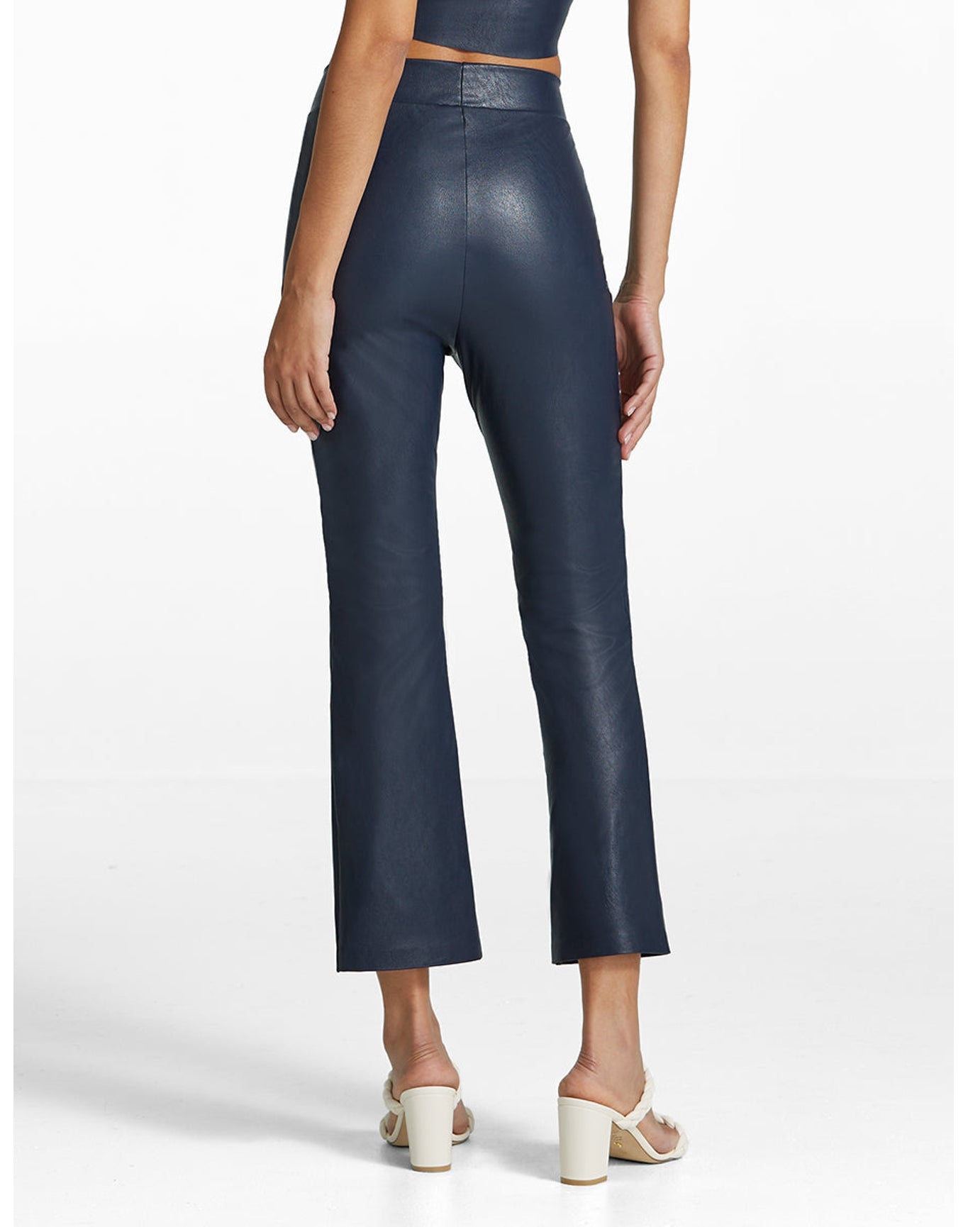 Faux Leather 7/8 Split Front Pant | Navy