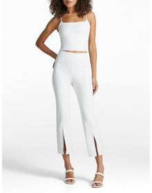 Faux Leather 7/8 Split Front Pant | White