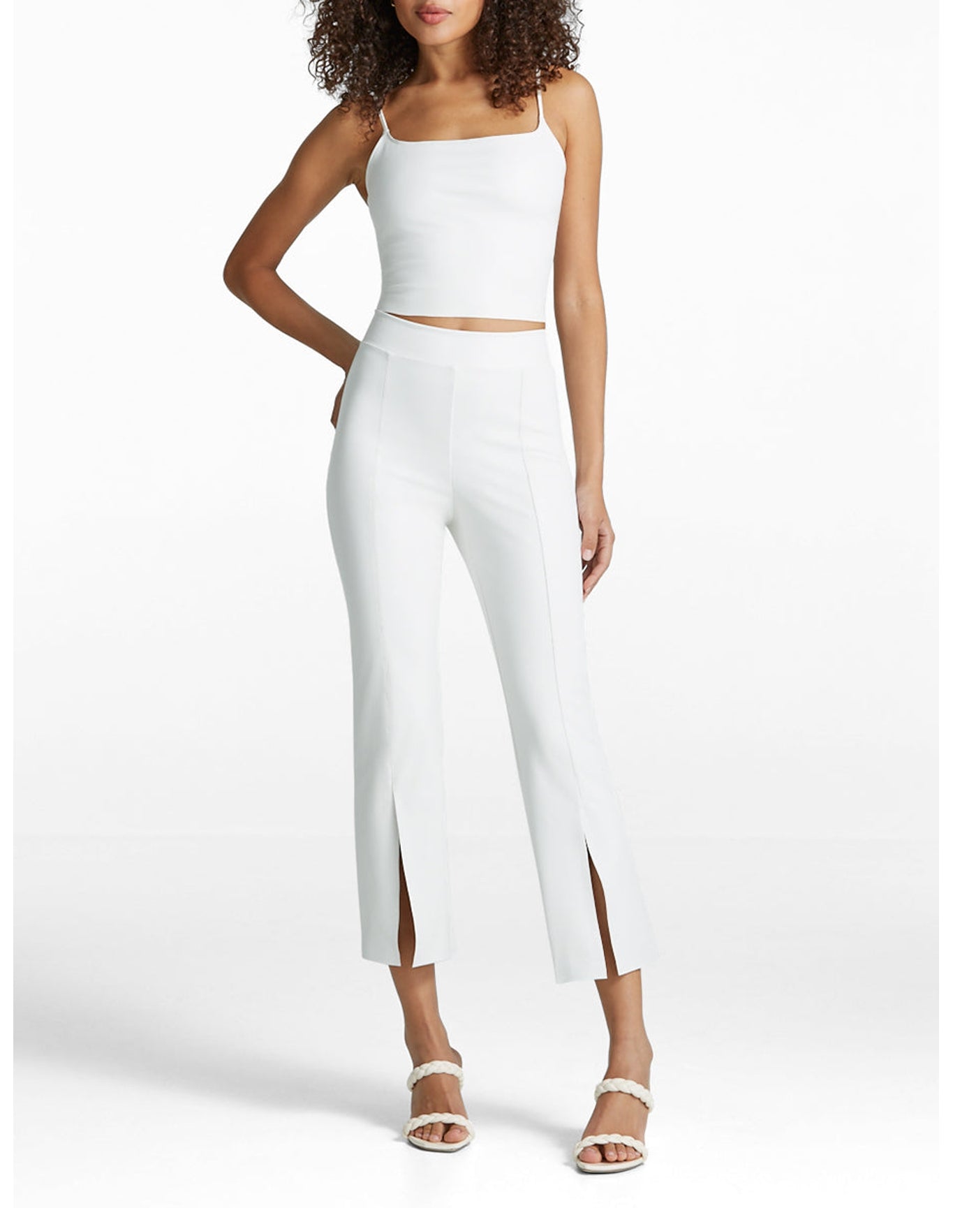 Faux Leather 7/8 Split Front Pant | White