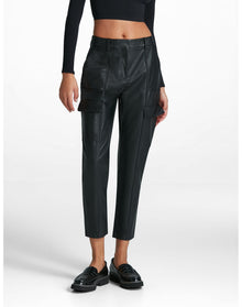 Faux Leather 7/8 Utility Trouser | Black