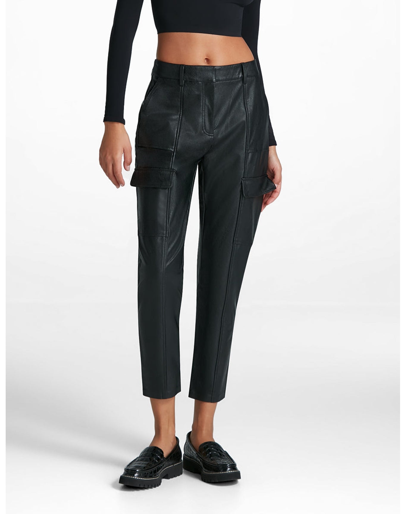 Faux Leather 7/8 Utility Trouser | Black