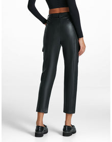 Faux Leather 7/8 Utility Trouser | Black