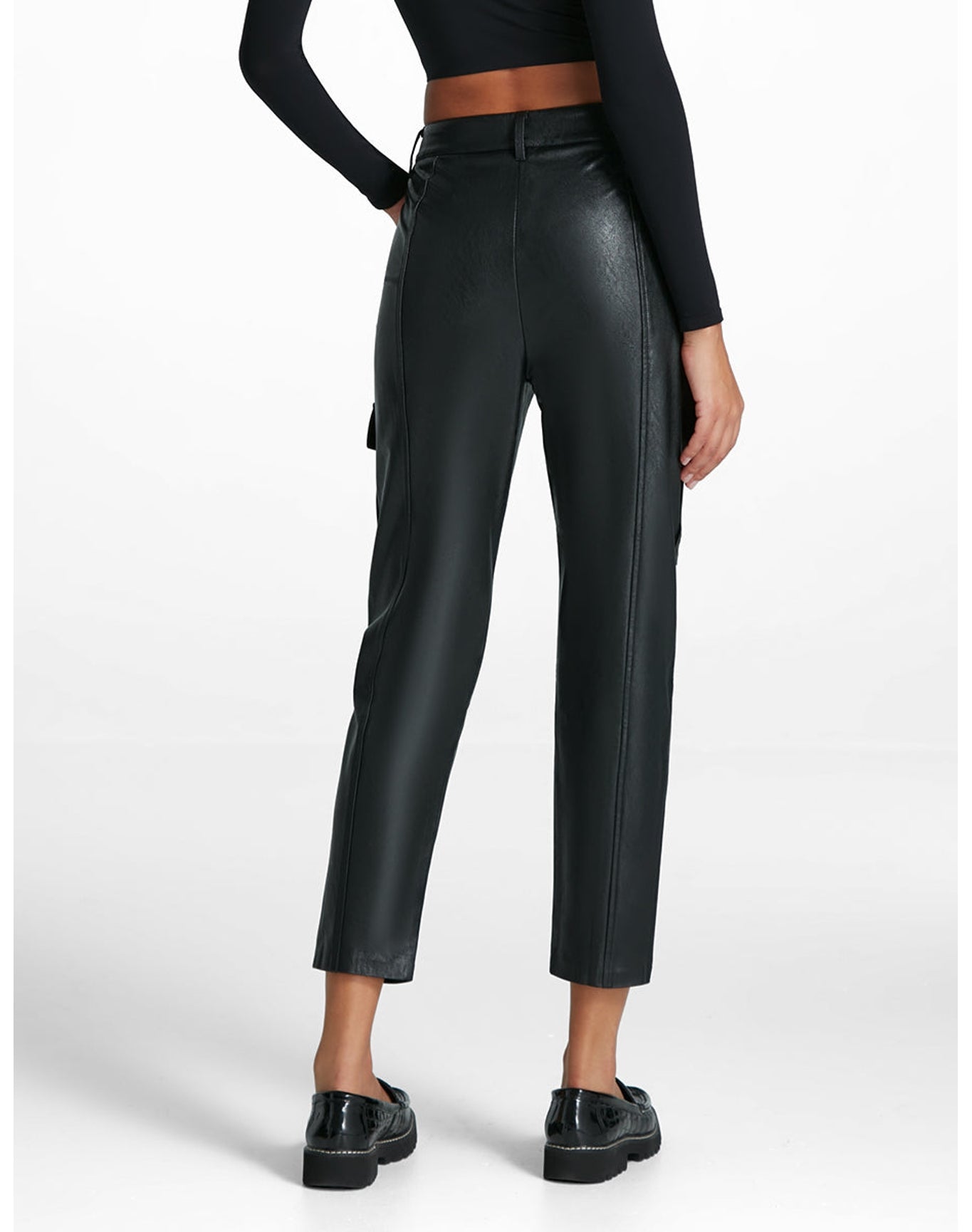 Faux Leather 7/8 Utility Trouser | Black