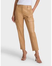 Faux Leather 7/8 Utility Trouser | Camel